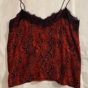 Red snakeskin print laced tank top